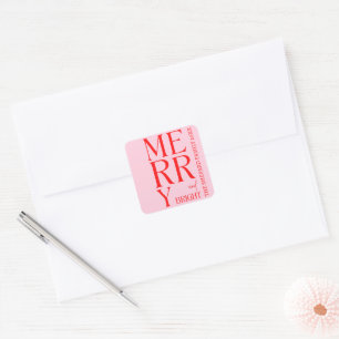 2025 Modern Merry and Bright Red Pink Christmas Square Sticker