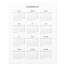 2025 Modern Minimalist Printable Calendar in Black