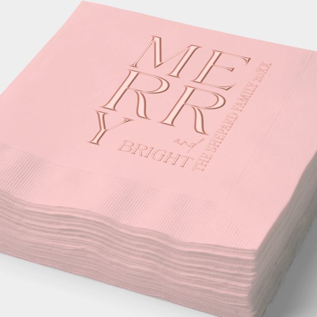 2025 Modern Script Merry and Bright Christmas Xmas Foil Napkins (Detail)