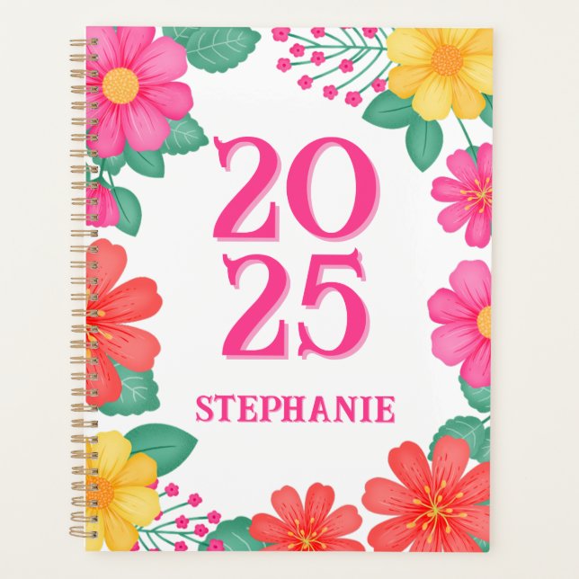 2025 Moderne rose jaune orangé Floral Monogrammé (Devant)
