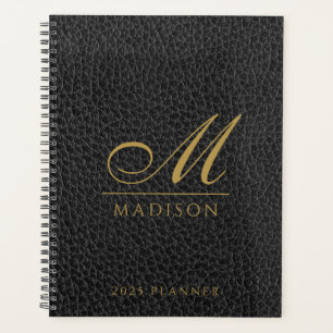2025 Monogrammed Elegant Gold Black Modern Planner