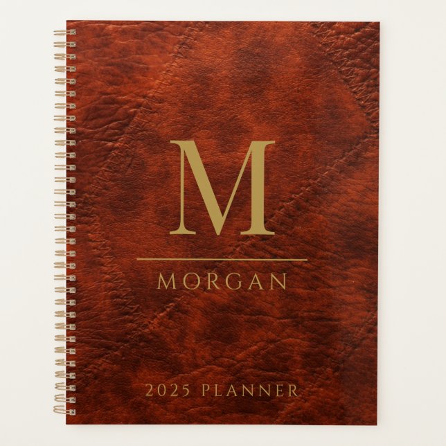 2025 Monogrammed Elegant Gold Brown Modern Planner (Front)