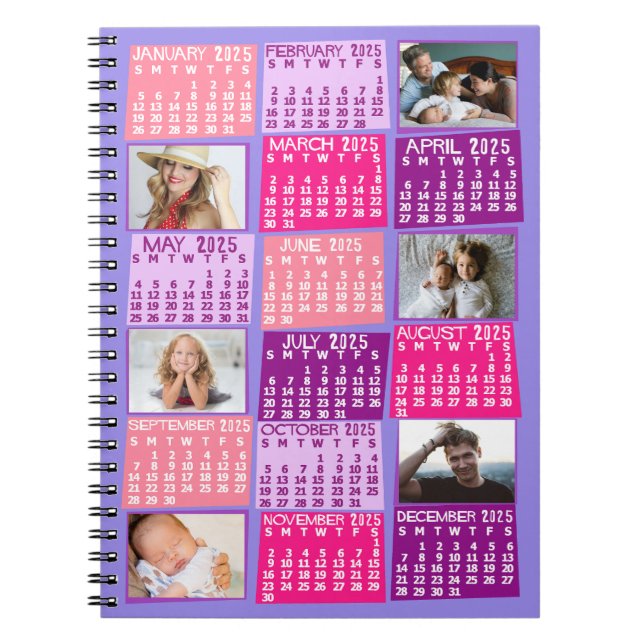 2025 Monthly Calendar Cute Mod 6 Photo Collage Notebook (Front)