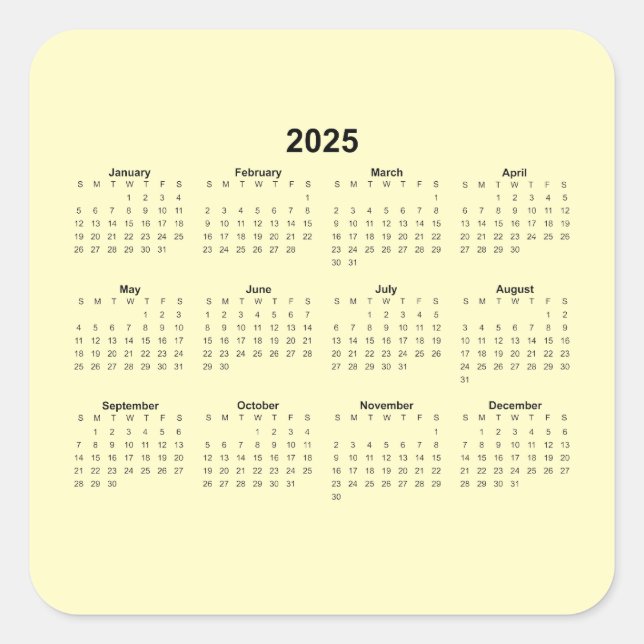 2025 Monthly Calendar Square Sticker (Front)
