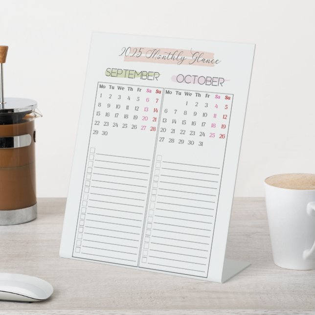 2025 Monthly Glance Calendar Pedestal Sign (In SItu)