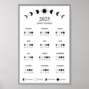 2025 Moon Phase Lunar Cycles Minimalist Calendar Poster