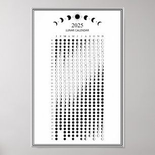2025 Moon Phase Lunar Cycles Minimalist Calendar Poster