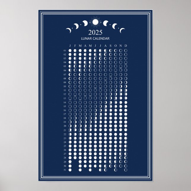 2025 Moon Phase Lunar Cycles Minimalist Calendar  Poster (Front)