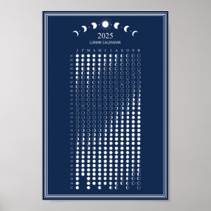 2025 Moon Phase Lunar Cycles Minimalist Calendar Poster
