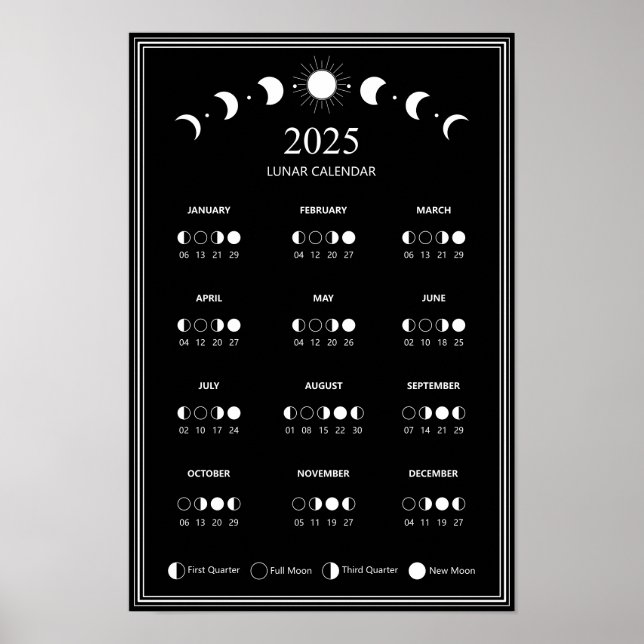 2025 Moon Phase Lunar Cycles Minimalist Calendar Poster (Front)