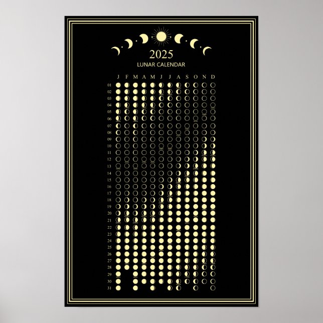 2025 Moon Phase Lunar Cycles Minimalist Calendar  Poster (Front)