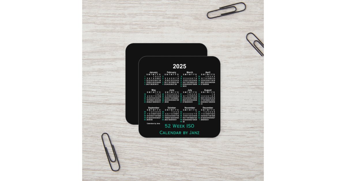 2025 Neon 52 Week ISO Calendar by Janz Square Business Card Zazzle