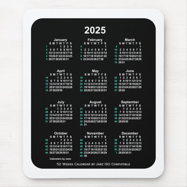 2025 Neon 52 Weeks ISO Calendar by Janz Two Tone Mouse Pad (Front)