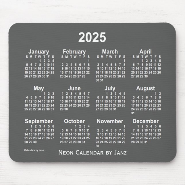 2025 Neon Charcoal Calendar by Janz Mouse Pad (Front)