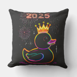 2025 Neon Duck Fireworks Celebration Throw Pillow