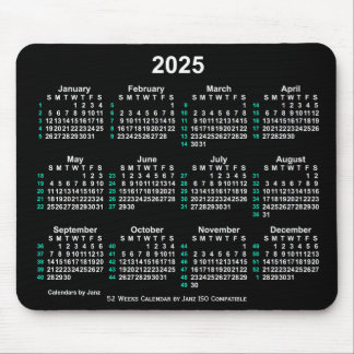 2025 Neon White 52 Weeks ISO Calendar by Janz Mouse Pad