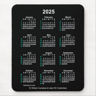 2025 Neon White 52 Weeks ISO Calendar by Janz Mouse Pad