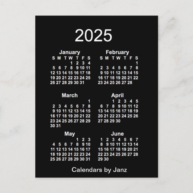 2025 Neon White 6 Month Mini Calendar by Janz Postcard (Front)