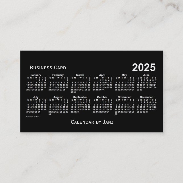 2025 Neon White Calendar by Janz Business Card (Front)