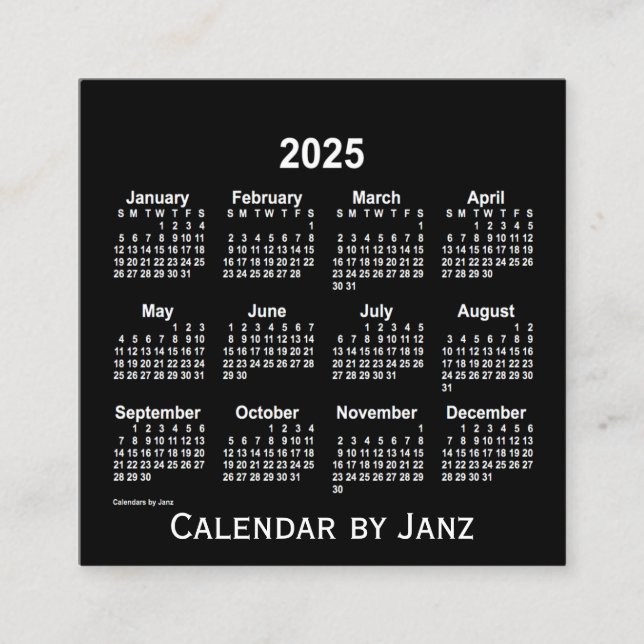 2025 Neon White Calendar by Janz Square Business Card (Front)