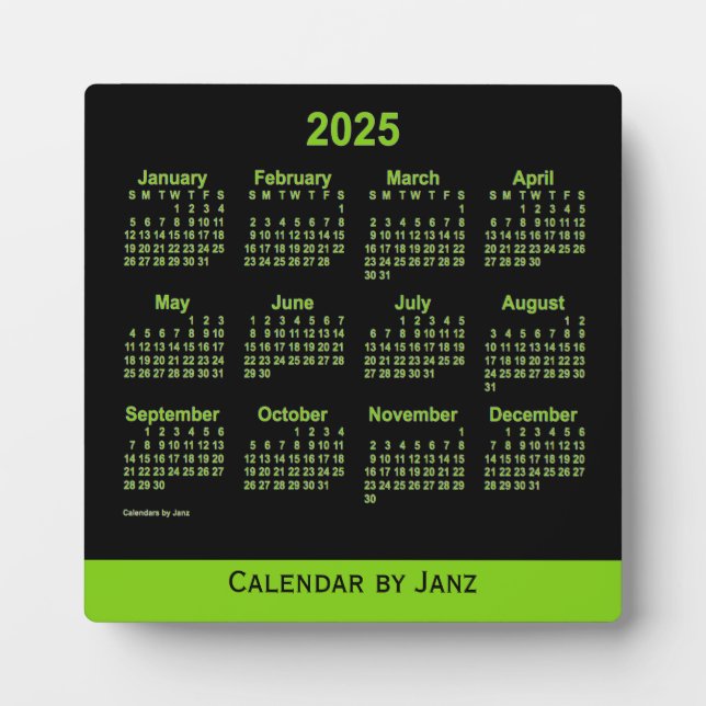 2025 Neon Yellow Green Desk Calendar by Janz Plaque (Front)