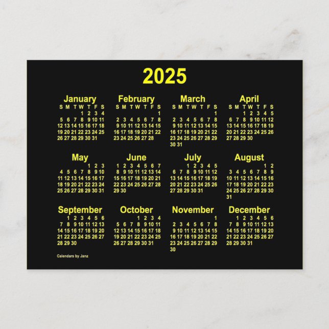 2025 Neon Yellow Mini Calendar by Janz Postcard (Front)