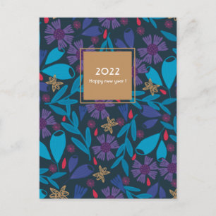 2025 new year elegant blue chic floral postcard