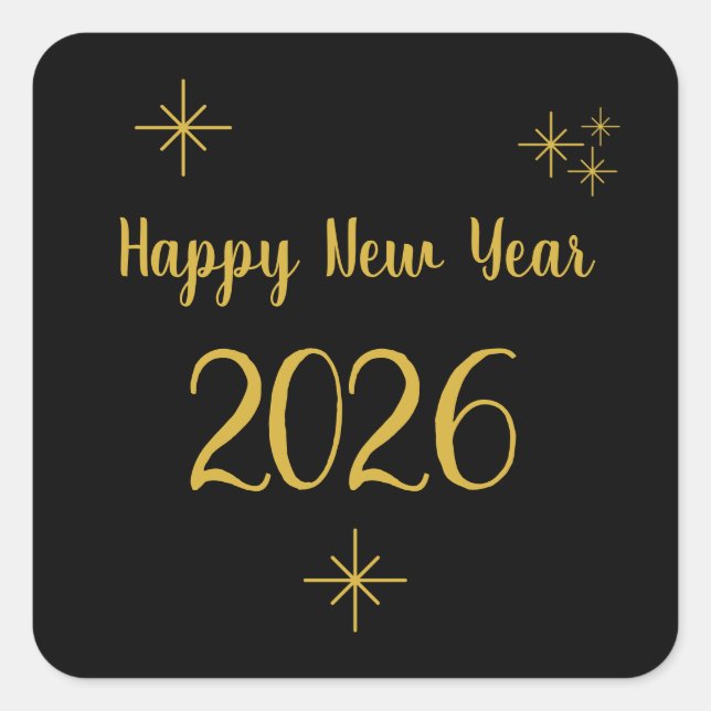 2025 New Year Elegant Gold Snowflakes Black  Square Sticker (Front)