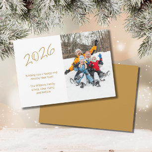 2025 New Year Family Photo Gold Typography Holiday Card
