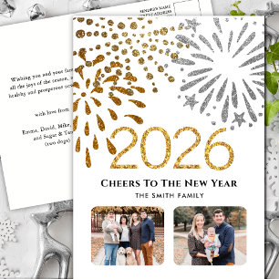 2025 New Year Festive Fireworks Gold Family Photo Holiday Postcard