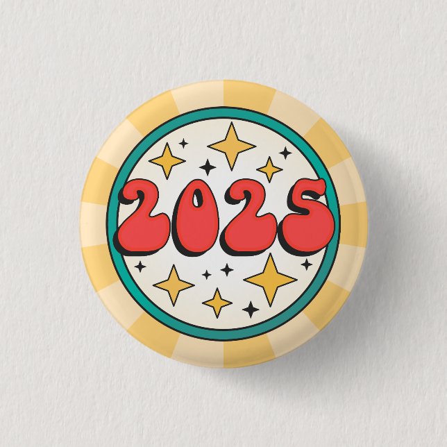 2025 new year groovy cartoon text 1 inch round button (Front)
