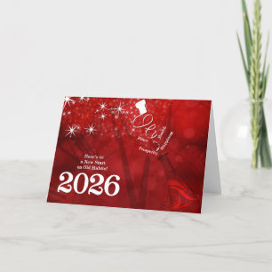 2025 New Year in Red and White Champagne Holiday Card