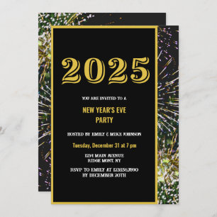 2025 New Year's Eve Gold Fireworks Invitation