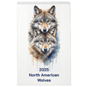2025 North American Animal Watercolor Wolf Calendar