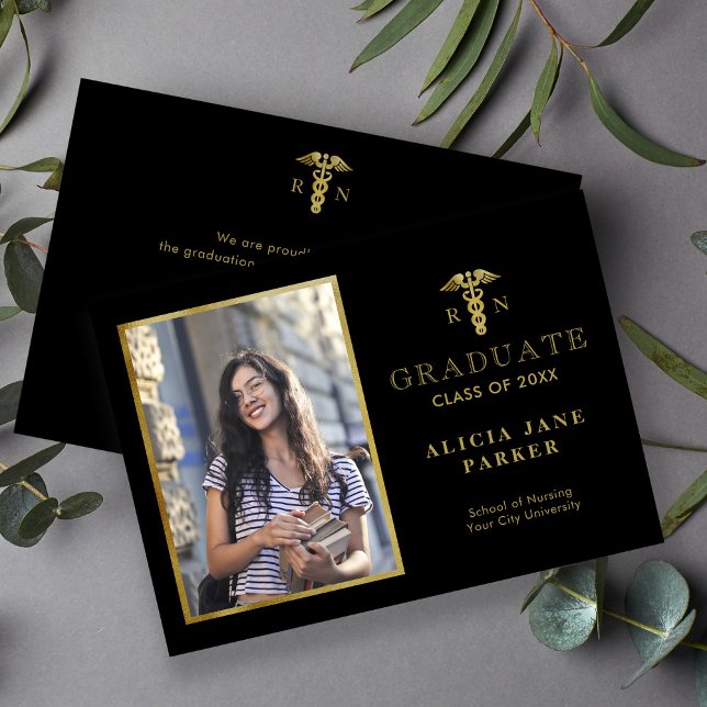 2025 Nursing school graduation gold elegant photo Announcement (Creator Uploaded)