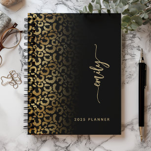 2025 Personalized Black Gold Leopard Spots Planner