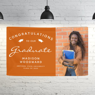 2025 Photo Burnt Orange White Script Graduation Banner