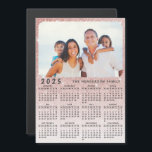 2025 Photo Calendar Magnet Rose Gold Glitter<br><div class="desc">This personalized 2025 magnetic calendar features name and photo templates, and faux rose gold glittered design. Click "Personalize" ("View Product Details" / "Personalize") and change the picture to get the result with the same stylish frame-look edges around it. It's a cute practical gift idea for Christmas, New Year, Thanksgiving, and...</div>