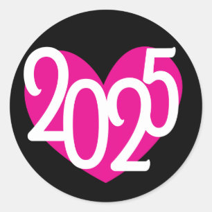 2025 pink heart graphic new years party classic round sticker