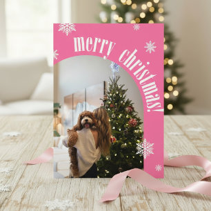 2025 Pink Retro Merry Christmas Glitter Photo Card