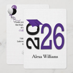 2025 Purple and Black Graduation Party Invitation
