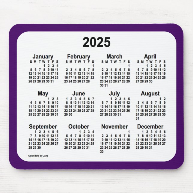 2025 Purple and White Calendar by Janz Two Tone Mouse Pad (Front)