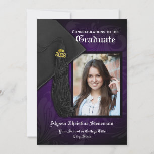 2025 Purple Black Tassel Charm Photo Graduation Invitation