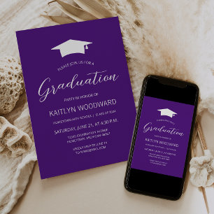 2025 Purple White Cap Modern Graduation Party Invitation