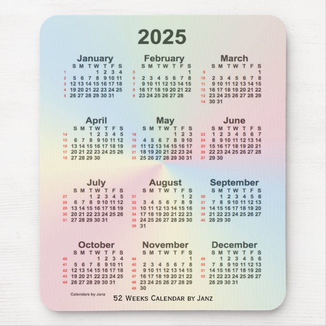 2025 Rainbow Cloud 52 Week Calendar by Janz Mouse Pad (Front)