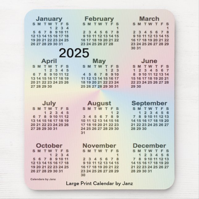 2025 Rainbow Cloud Large Print Calendar by Janz Mouse Pad (Front)