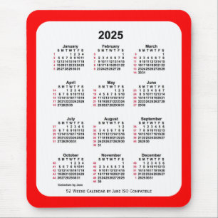 2025 Red 52 Weeks ISO Calendar by Janz Two Tone Mouse Pad