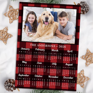 2025 Red Buffalo Plaid Family Dog Photo Calendar Holiday Card