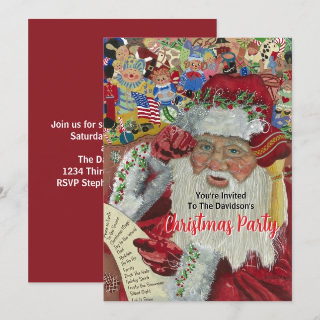 2025 Red Christmas Party Santa Checking It Twice Invitation (Front/Back)
