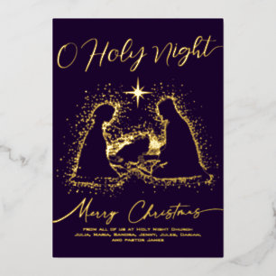 2025 Religious Nativity Manger O Holy Night Script Foil Holiday Card
